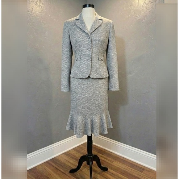 Giorgio Sant Angelo Dresses & Skirts - Women's Gray Patterned Skirt Suit Set - Classic Blazer & Flounce Hem Skirt
